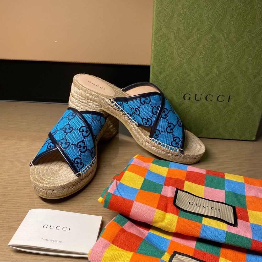 Gucci monogram sandals marmont espadrille canvas platform GG